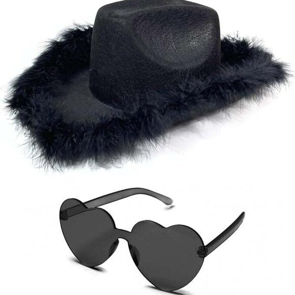 Accessories - Cowboy Hat Felt with Feathers for Women Black Cowgirl Hat Party Costume Accessor